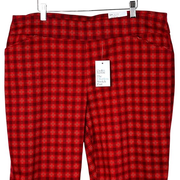 Croft & Barrow Womens Red Plaid Straight-Leg Mid Rise Stretch Pants 18 Short NWT - Picture 8 of 15